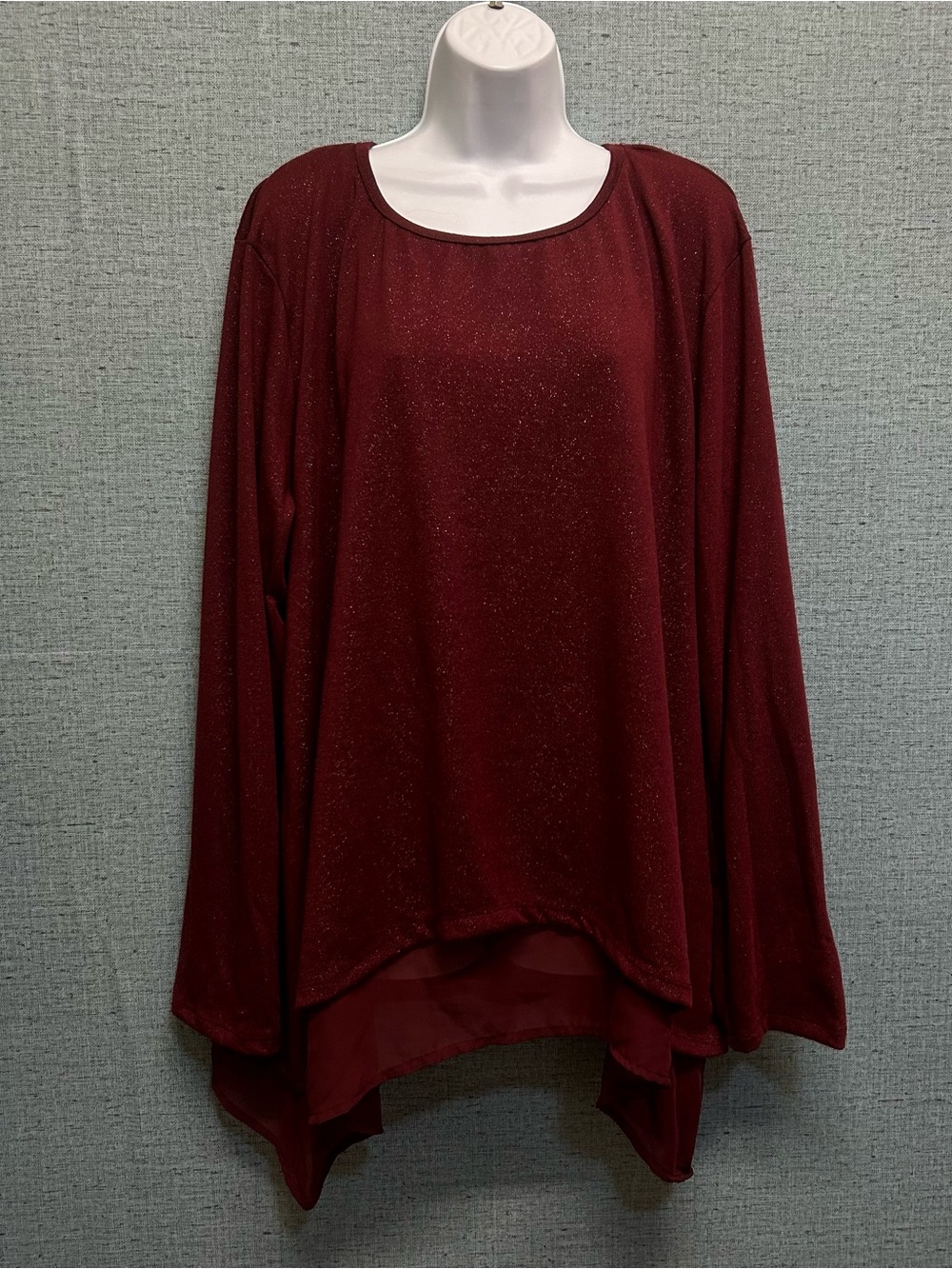 Candy Couture Maroon Sharkbite Hem Layered Blouse Plus Size 3X